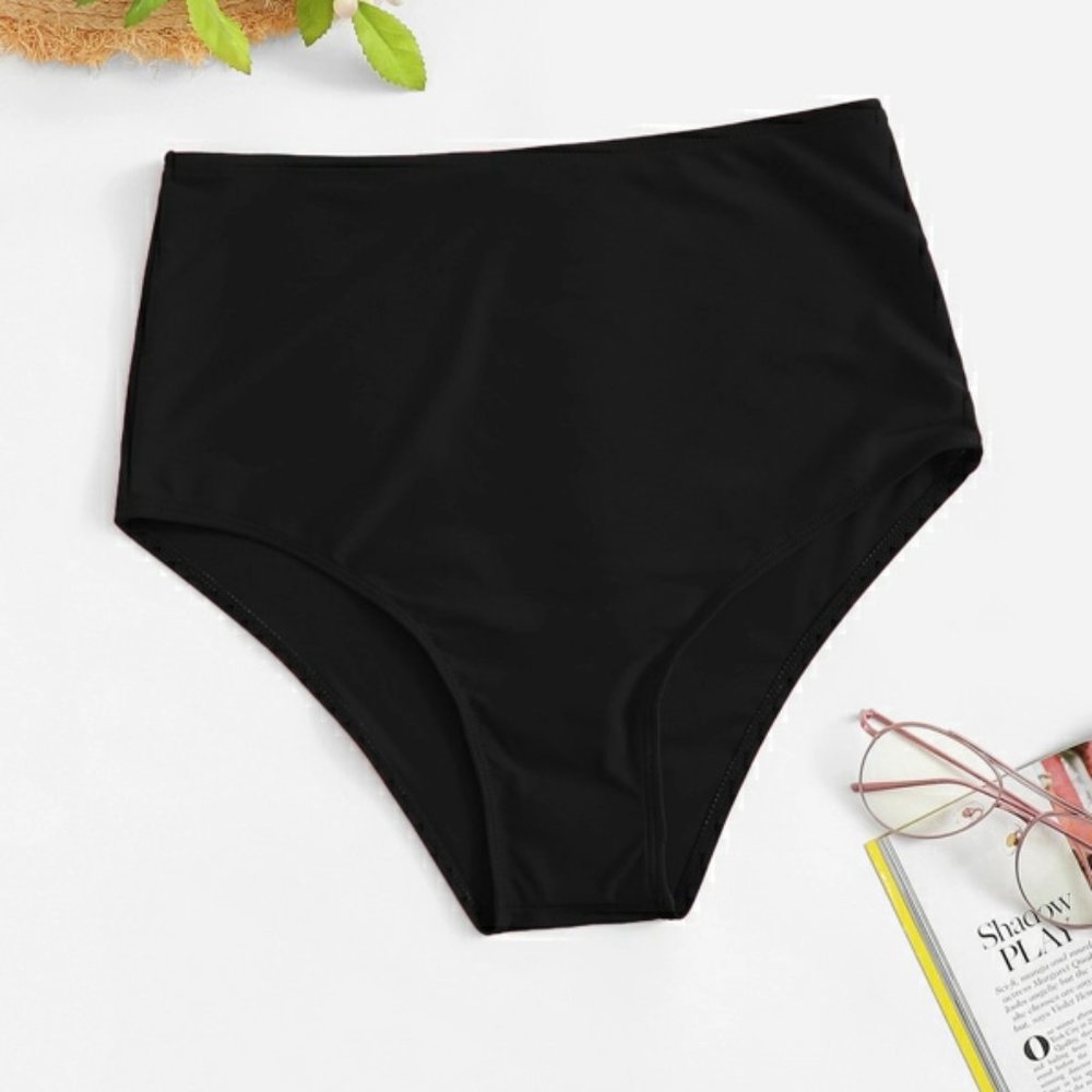 2/$25-SHEIN High Waisted Black Solid Bikini Bottom